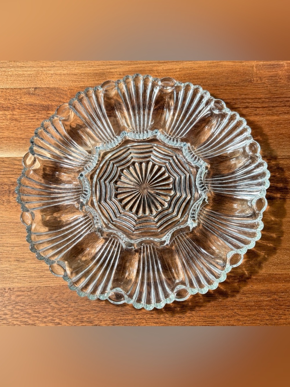 Vintage 1960s Anchor Hocking Deviled Egg Plate | Clear Pressed Glass Egg Tray